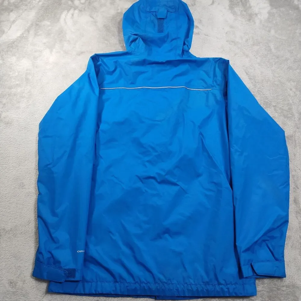 Columbia Rain Coat Jacket Youth Large 14/16 Blue Omni-Tech Hooded Waterproof